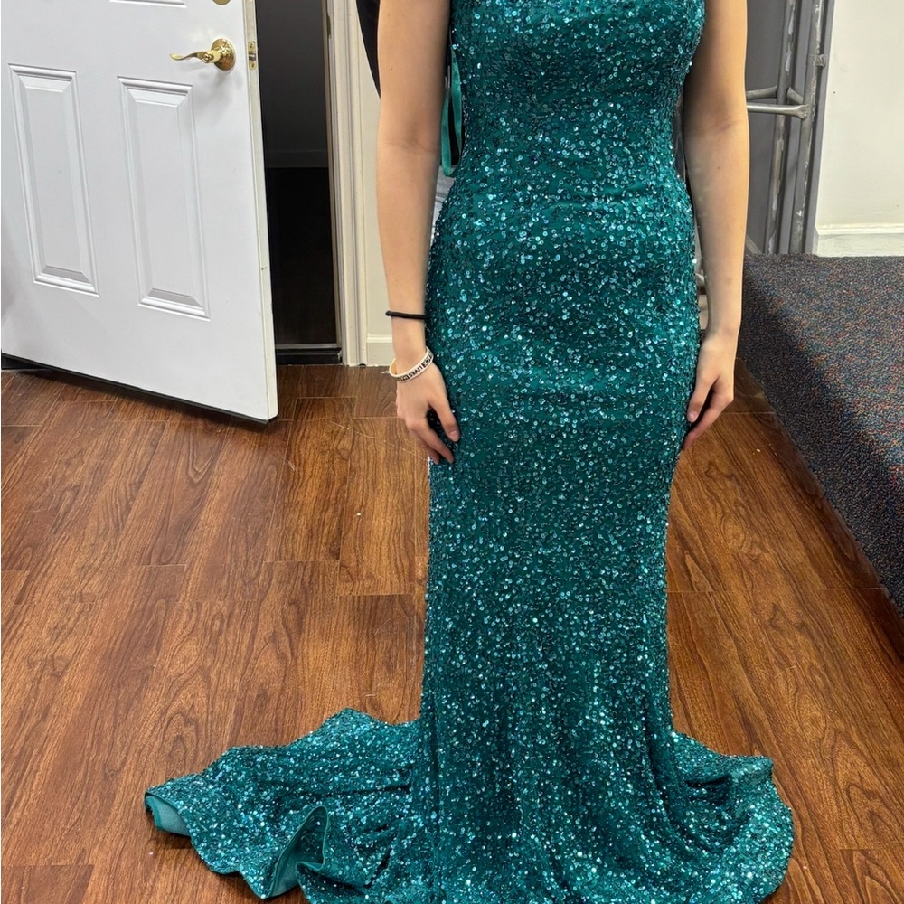 Elegant Teal Sequin Gown